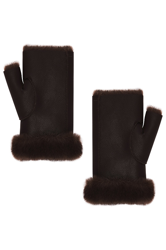 view 2 of 2 FAUX MINK & LEATHER フィンガーレスミトン in Chestnut