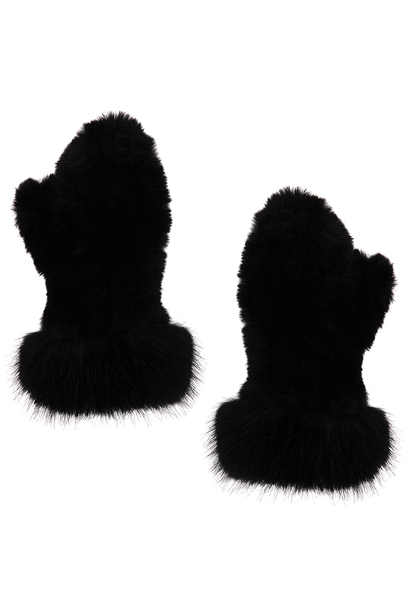 view 2 of 2 Faux Rabbit Knit Mittens in Black