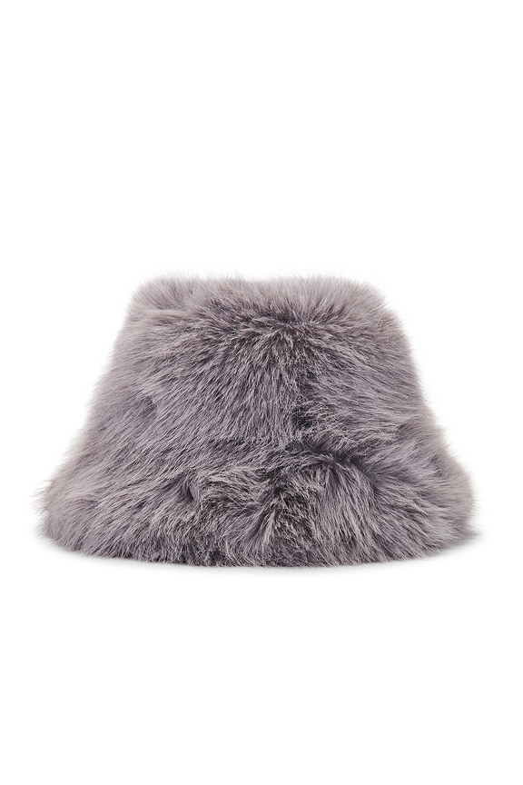 view 2 of 3 Oversized Faux Fur Bucket Hat in Light Grey