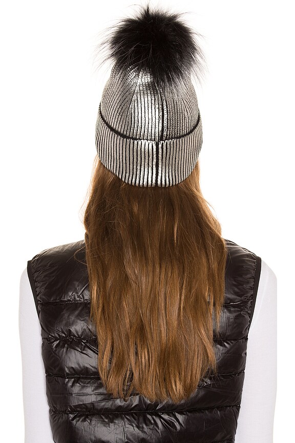 view 2 of 3 Fox Fur Pom Beanie in Silver Metallic
