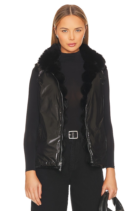 view 2 of 6 Plush Faux Fur Reversible Vest in Black