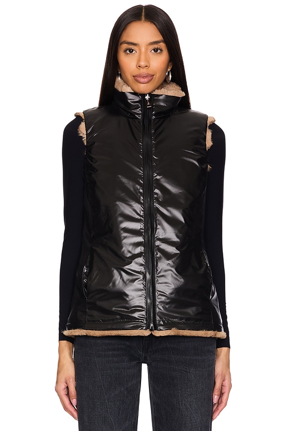 view 2 of 6 Plush Faux Fur Reversible Vest in Beige