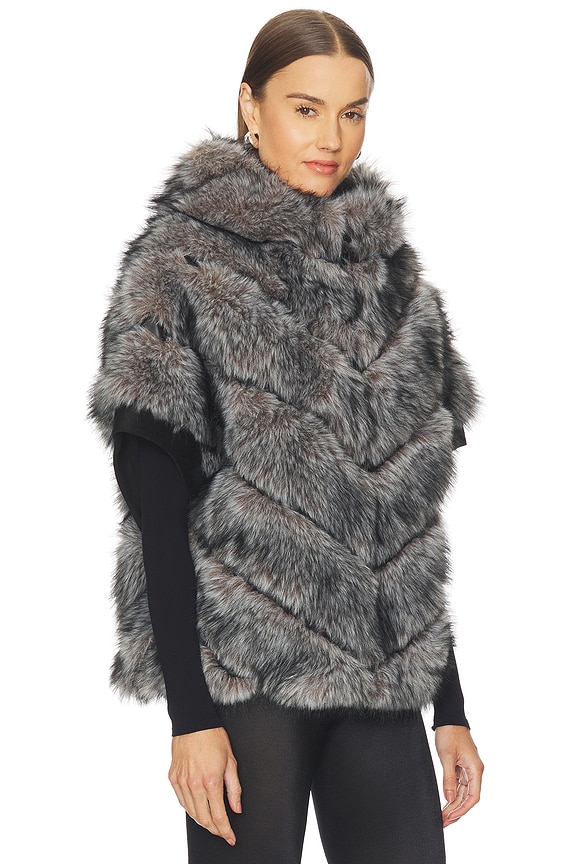 view 2 of 4 Faux Fox Hooded Chevron Short Sleeve Jacket in Grey
