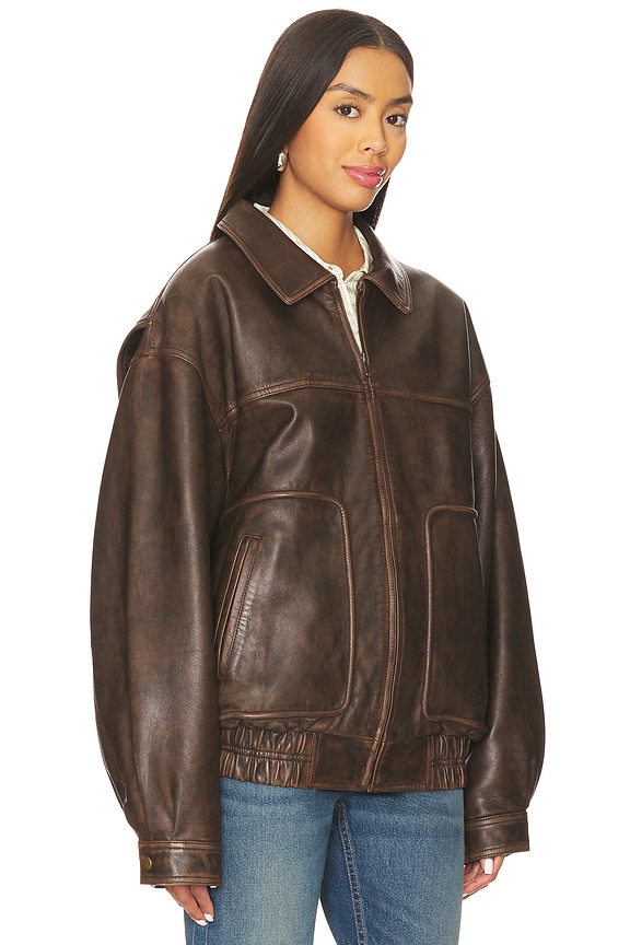 view 2 of 4 Luca Leather Bomber Jacket in Brown Distressed
