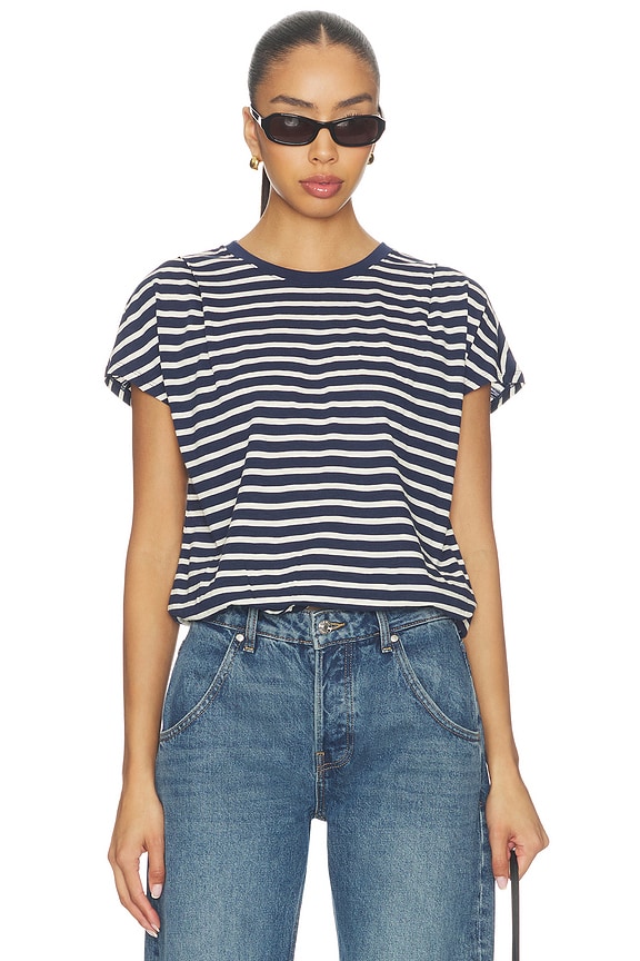 view 1 of 4 The Bubble Tee Shirt in Navy & Ecru Stripe