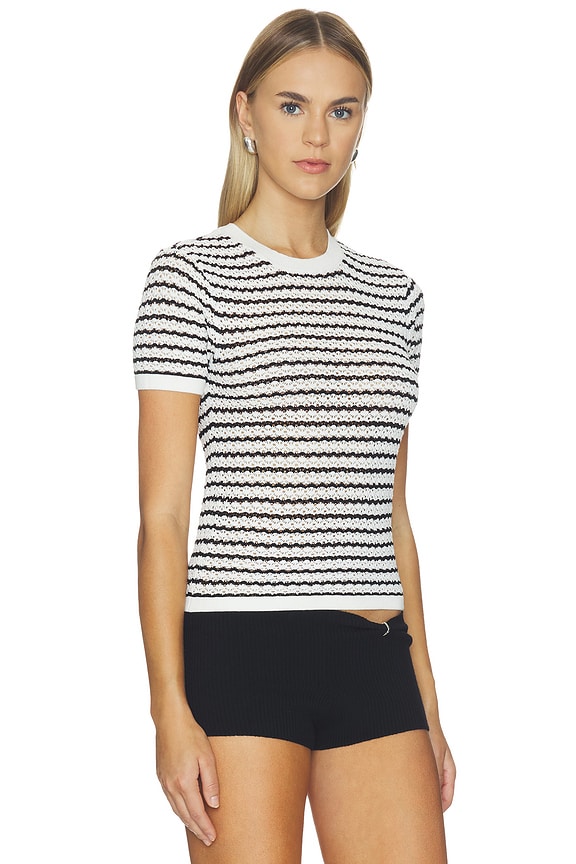 view 2 of 4 The Crochet Baby Tee Shirt in Milk & Black Stripe
