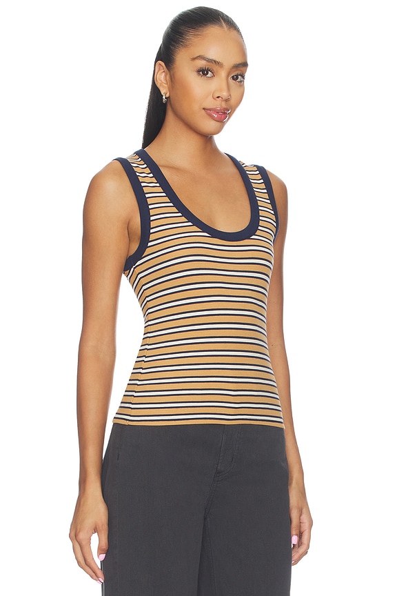 view 2 of 5 The U-Neck Tank Top in Honey & Navy Stripe