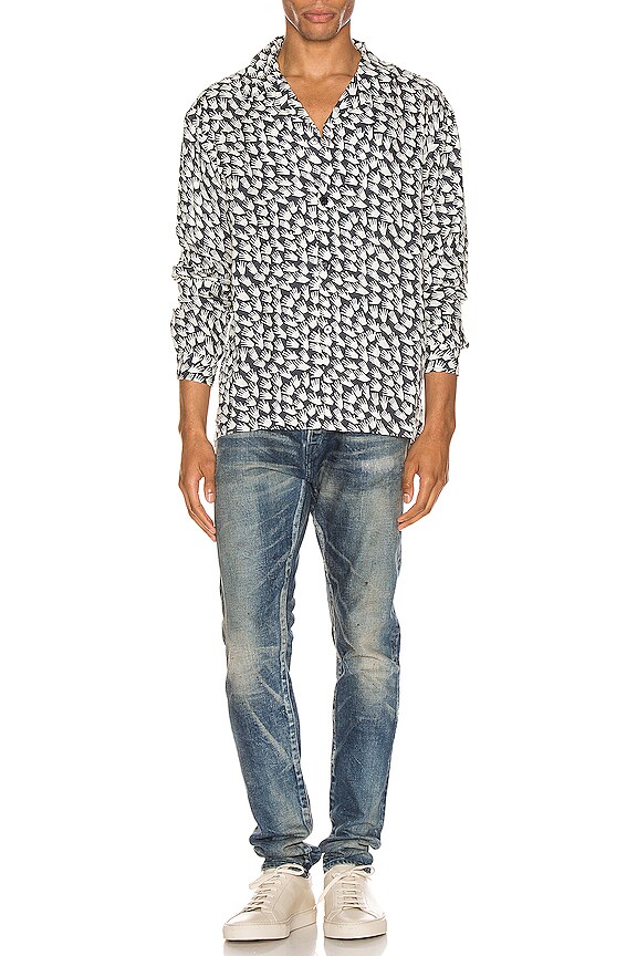 view 4 of 5 Smoking Shirt in Cadet & Ivory