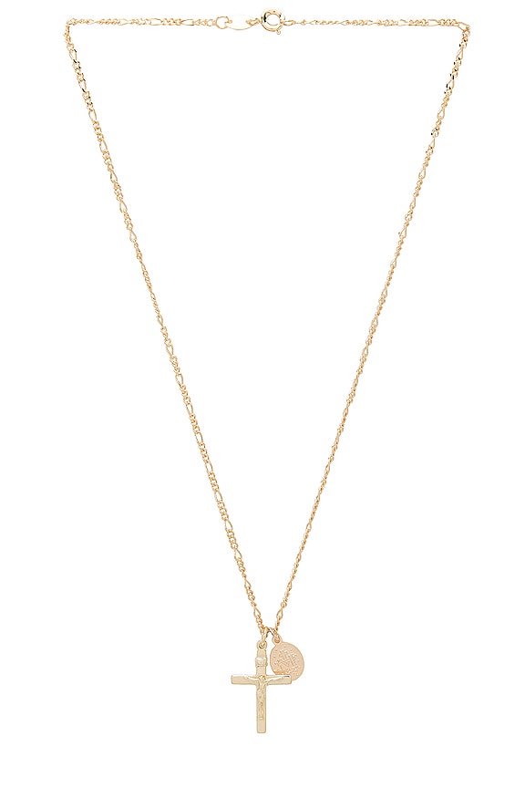 view 2 of 2 Cross & Saint Charm Necklace in 14K Gold Plated