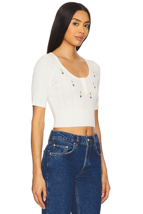 view 2 of 5 Pointelle Crop Top in White