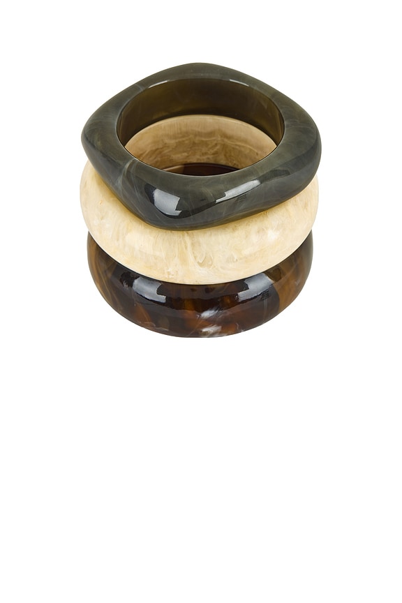 view 2 of 4 Mallorca Bangle Set in Swirled Cream, Green, & Brown