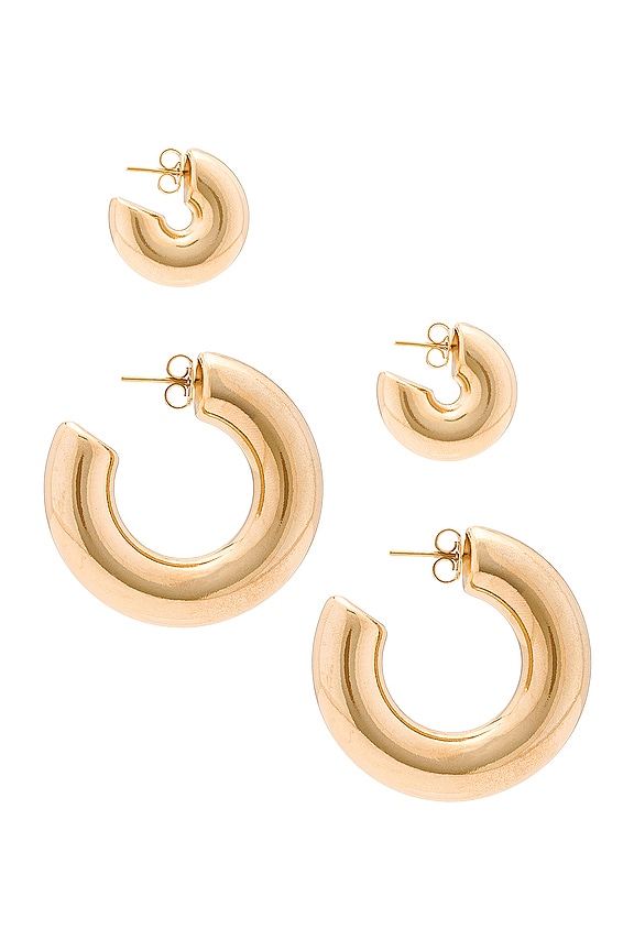 view 2 of 2 Monaco Hoop Earrings Set in 18k Gold Plated Brass