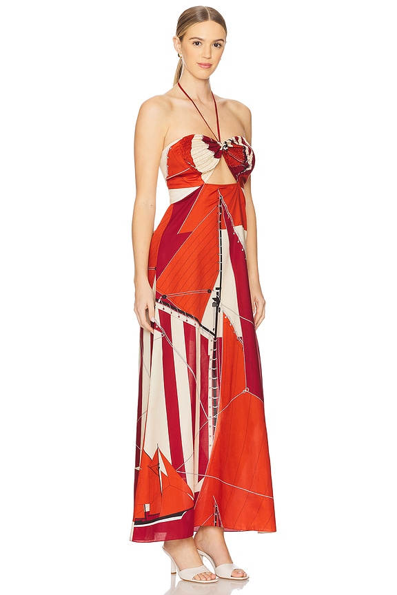 view 2 of 3 Meteorito Del Mar Maxi Dress in Sailboats Ecru & Red & Wine