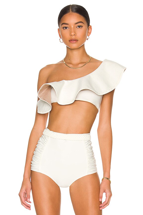 view 2 of 5 Singing Waves Reversible Bikini Top in Camel & Ecru