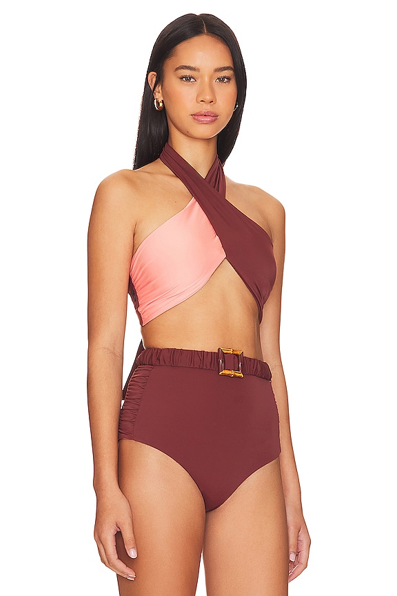 view 2 of 4 Ginger Spice Bikini Top in Tobacco & Pink