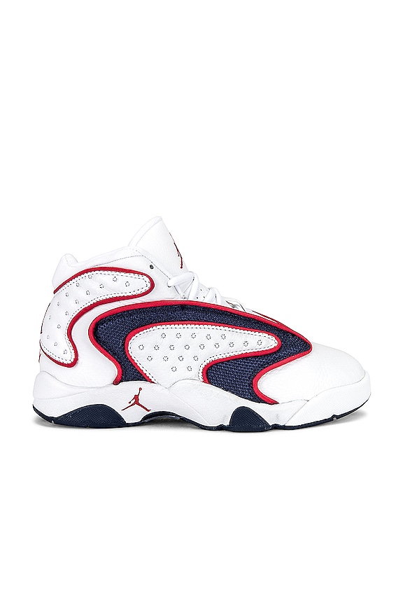 view 1 of 6 Air Jordan OG in White, University Red, Midnight Navy, & White