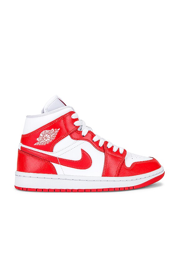 Jordan Air Jordan 1 Mid Sneaker in Habanero Red, & White REVOLVE
