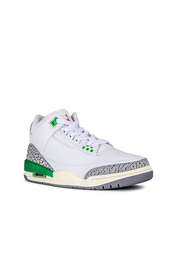 view 2 of 7 Air Jordan 3 Retro Sneaker in White, Varsity Red, & Lucky Green
