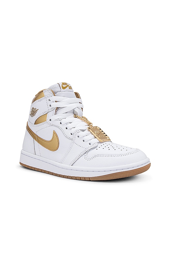 view 2 of 7 SNEAKERS AIR JORDAN 1 RETRO HIGH OG in White, Metallic Gold, & Gum Light Brown