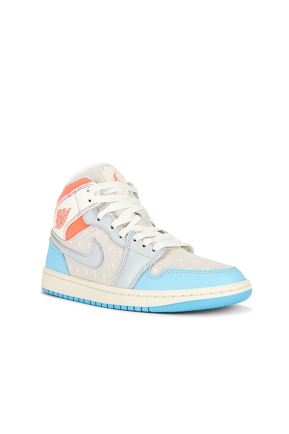 view 2 of 6 Air Jordan 1 Mid Sneaker in Sail, Blue Chill, Hot Lava & Muslin