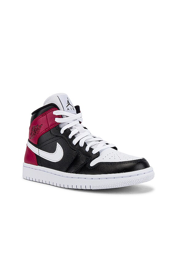 view 2 of 6 Air Jordan 1 Mid Sneaker in Black, White & Noble Red