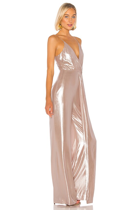 view 2 of 3 Metallic Chiffon Tie Back Jumpsuit in Pink Sand