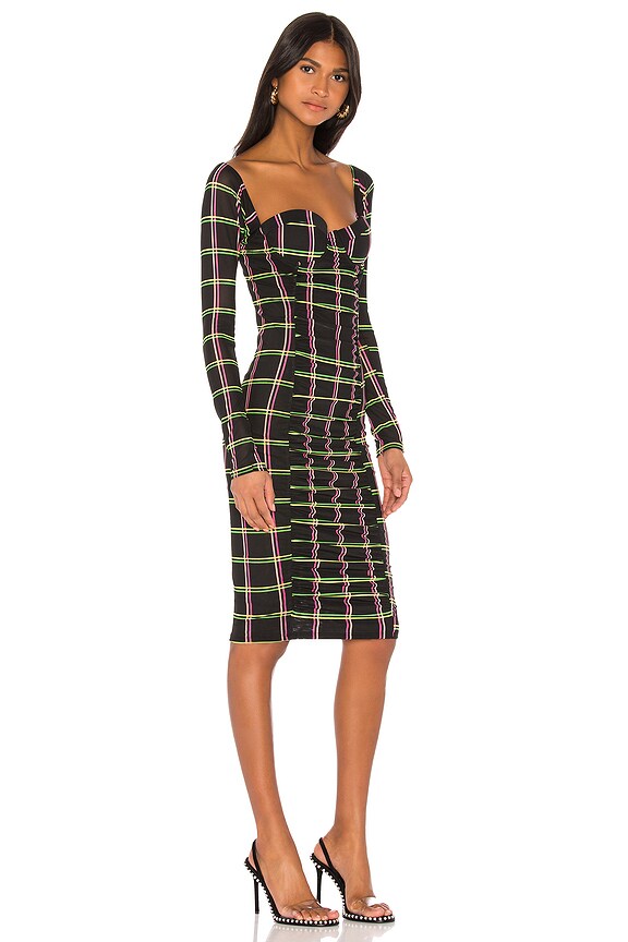 view 2 of 3 VESTIDO MIDI in Black Windowpane Mesh