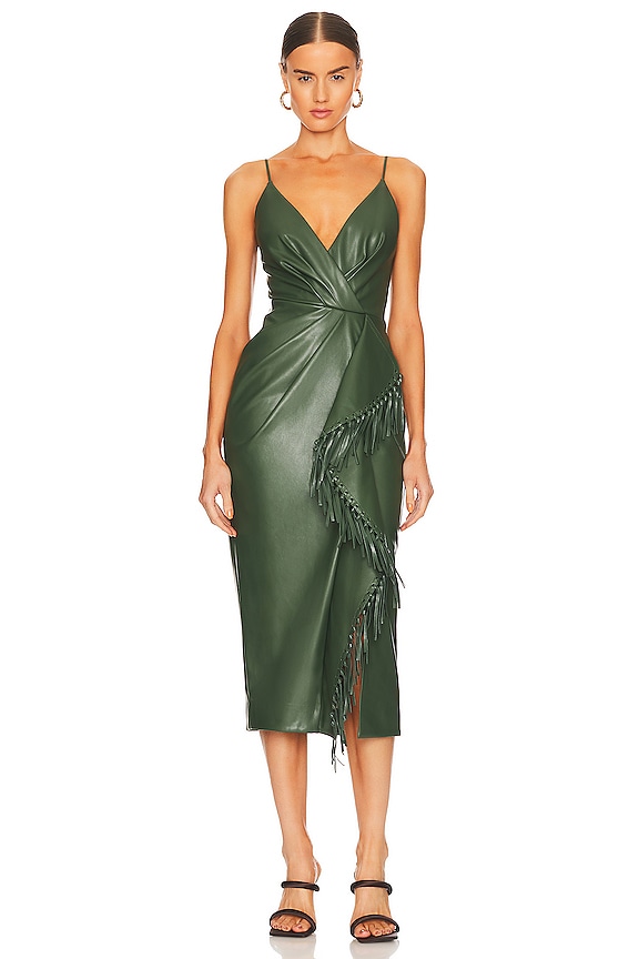 SIMKHAI Carlee Vegan Leather Midi Dress in Hunter Green | REVOLVE