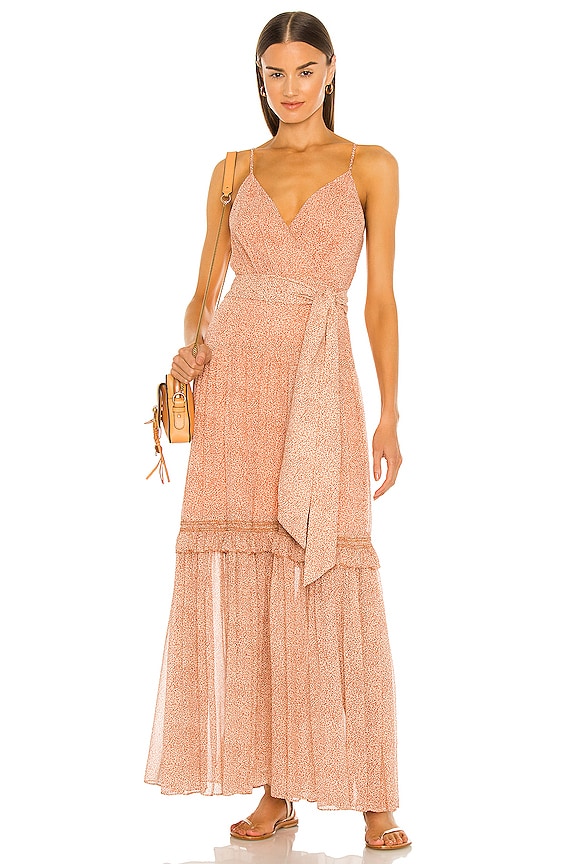 view 1 of 3 Gia Printed Crinkle Chiffon Dress in Caramel Ditsy Dot