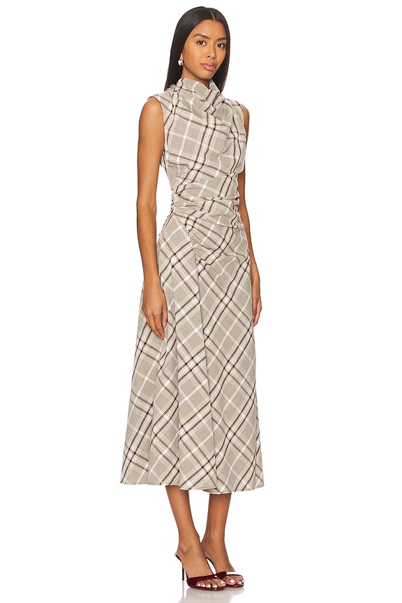 view 2 of 4 VESTIDO A MEDIA PIERNA DRAPEADO BURKE in Sand Plaid
