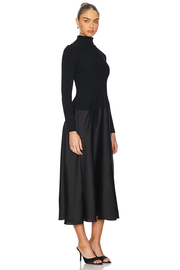 view 2 of 3 Frances Long Sleeve Satin Combo Midi Dress in Black