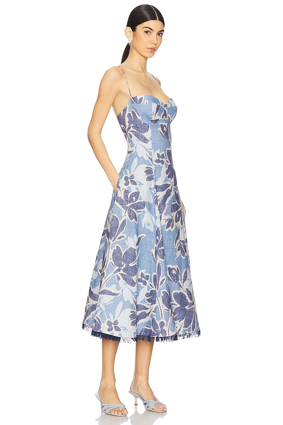 view 2 of 3 VESTIDO MIDI BUSTIER ANALISE in Blue Hydrangea Floral