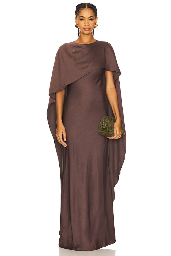 view 1 of 5 Izel Cape Gown in Chocolate