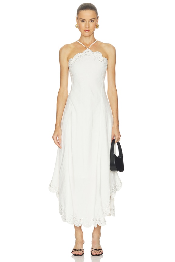 view 1 of 4 ROBE GILLIAN EMBROIDERED LINEN MIDI in White