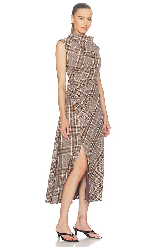 view 2 of 4 Burke Sleeveless Draped Midi Dress in Otter Plaid