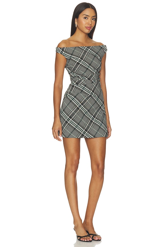 view 2 of 4 Wells Off-shoulder Mini Dress in Everglade Plaid