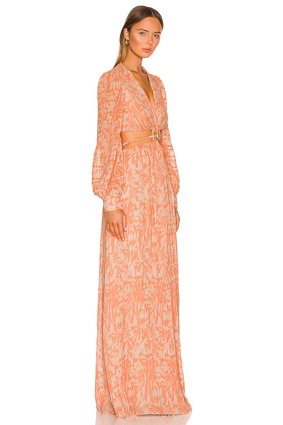 view 2 of 3 Priya Deep V Gown in Melon Leafy Floral