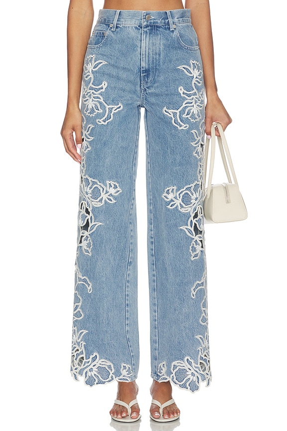 view 1 of 6 Porter Embroidered Denim Pant in Light Indigo