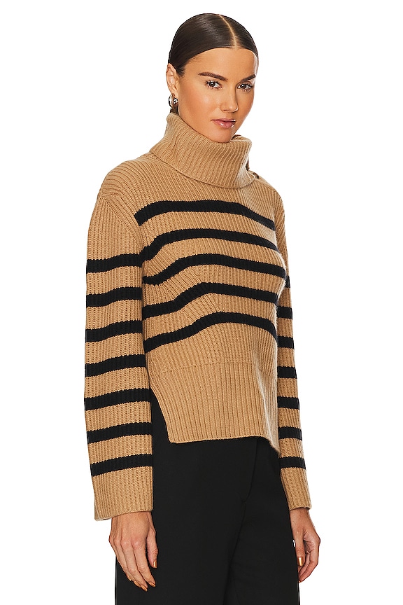 view 2 of 4 JERSEY CUELLO VUELTO ADRIENNE in Camel Melange Black Stripe