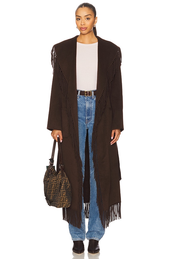 view 2 of 4 Carrie Fringe Robe Coat in Chocolate