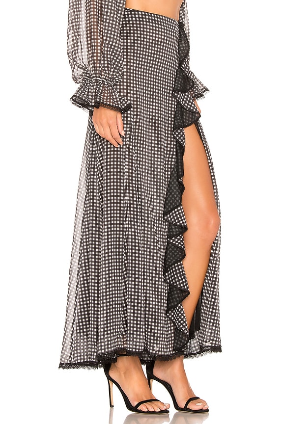 view 2 of 4 Gingham Ruffle Slit Maxi Skirt in Black & White