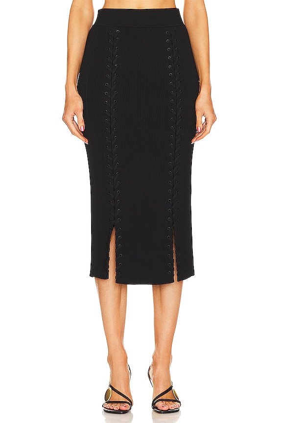 SIMKHAI Helix Lace Up Skirt in Black | REVOLVE