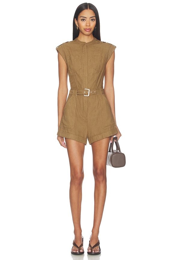 view 1 of 3 Tinka Belted Romper in Tan