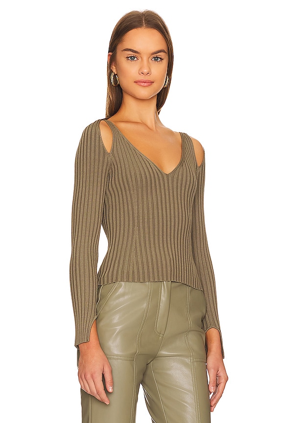 view 2 of 4 Sylvie Long Sleeve Cold Shoulder Halter Top in Olivine