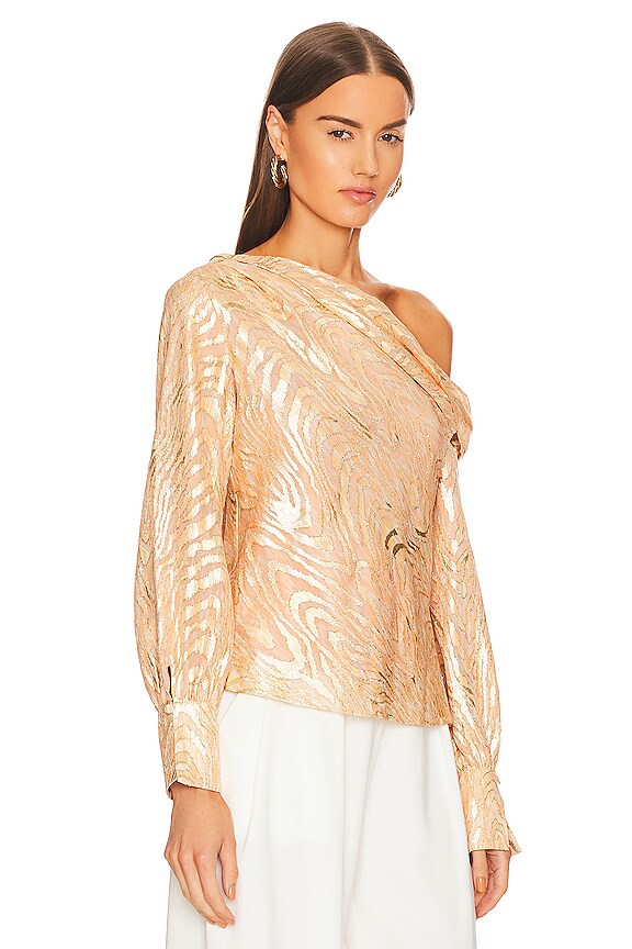 view 2 of 5 Alice One Shoulder Top in Apricot Metallic Moire