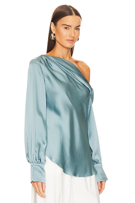 view 2 of 5 Alice One Shoulder Top in Celeste Blue