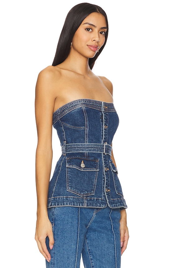 view 2 of 4 Cyan Belted Bustier Top in Marine Wash