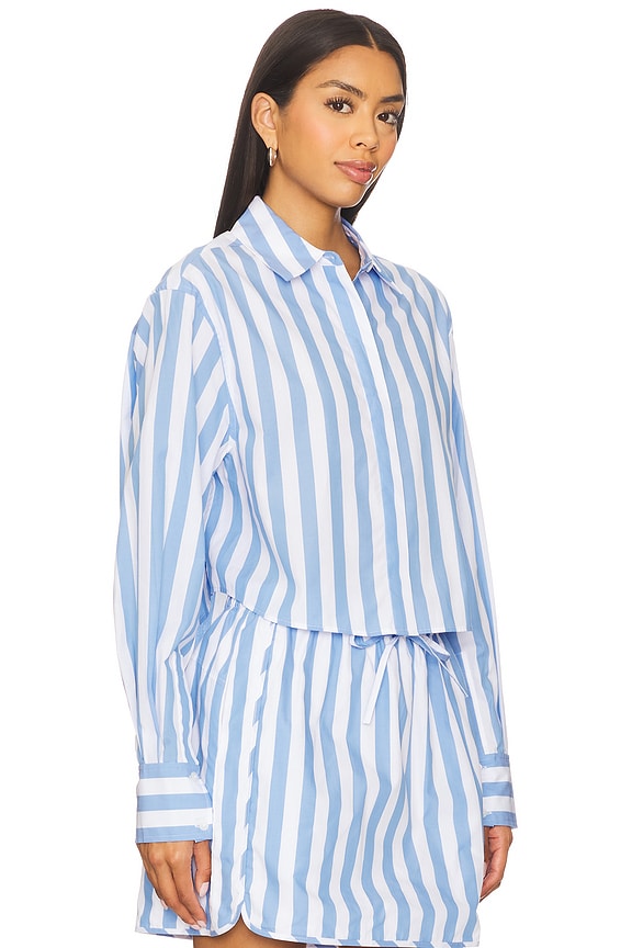 view 2 of 4 Renata Cropped Button Down Shirt in French Blue Stripe