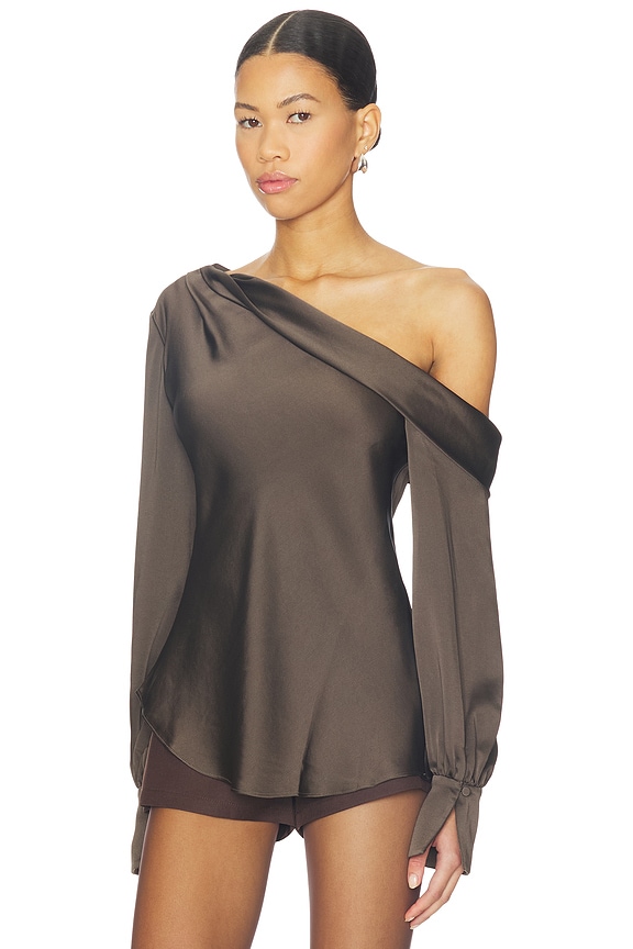 view 2 of 4 Alice One Shoulder Top in Chocolate