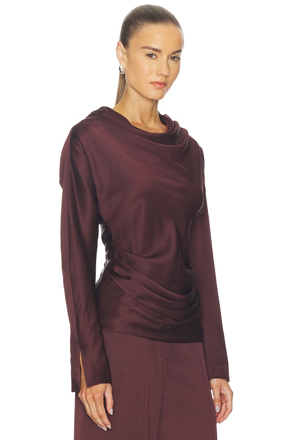 view 2 of 4 Victoria Long Sleeve Draped Top in Mahogany